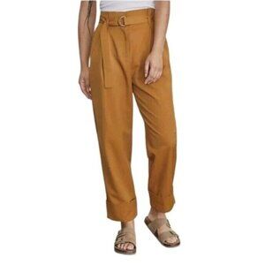 Elizabeth And James Paperbag Belted Pleated Mustard Brown Cuff Ankle Pants 10 M